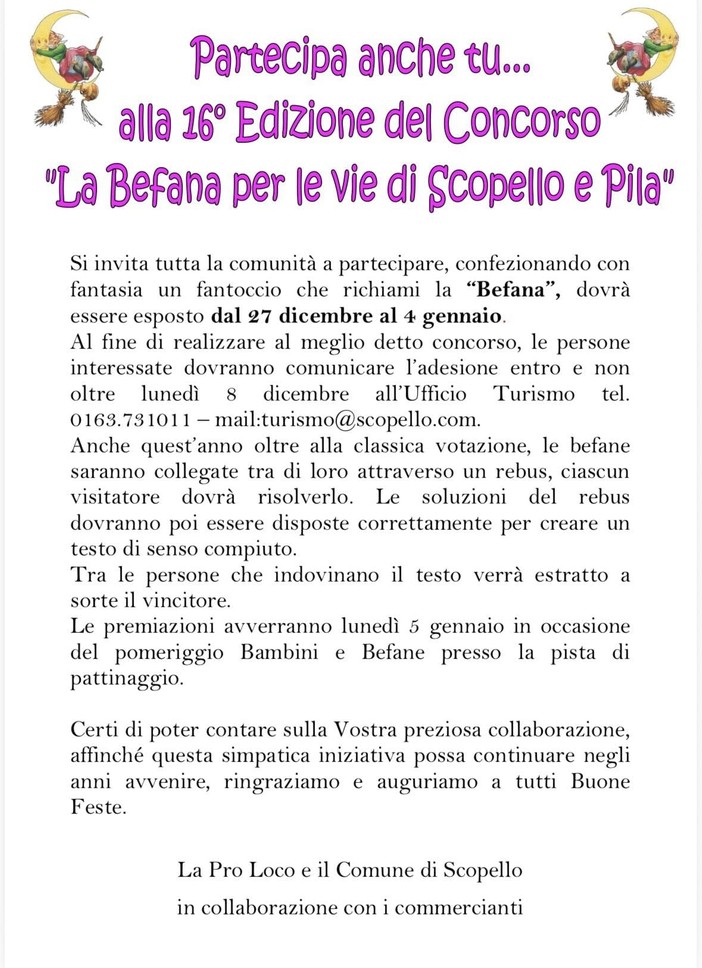 Scopello, al via la 16ª edizione del concorso “La Befana per le vie di Scopello e Pila”