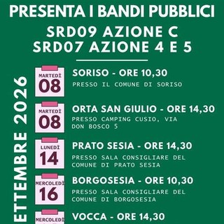 Terre del Sesia presenta i nuovi bandi pubblici: cinque incontri tra Soriso, Orta, Prato Sesia, Borgosesia e Vocca Terre del Sesia presenta i nuovi bandi pubblici: cinque incontri tra Soriso, Orta, Prato Sesia, Borgosesia e Vocca