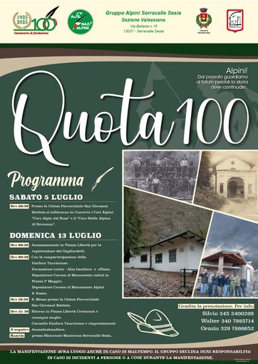 &quot;Quota 100&quot;: i festeggiamenti in occasione del centenario del Gruppo Alpini Serravalle Sesia