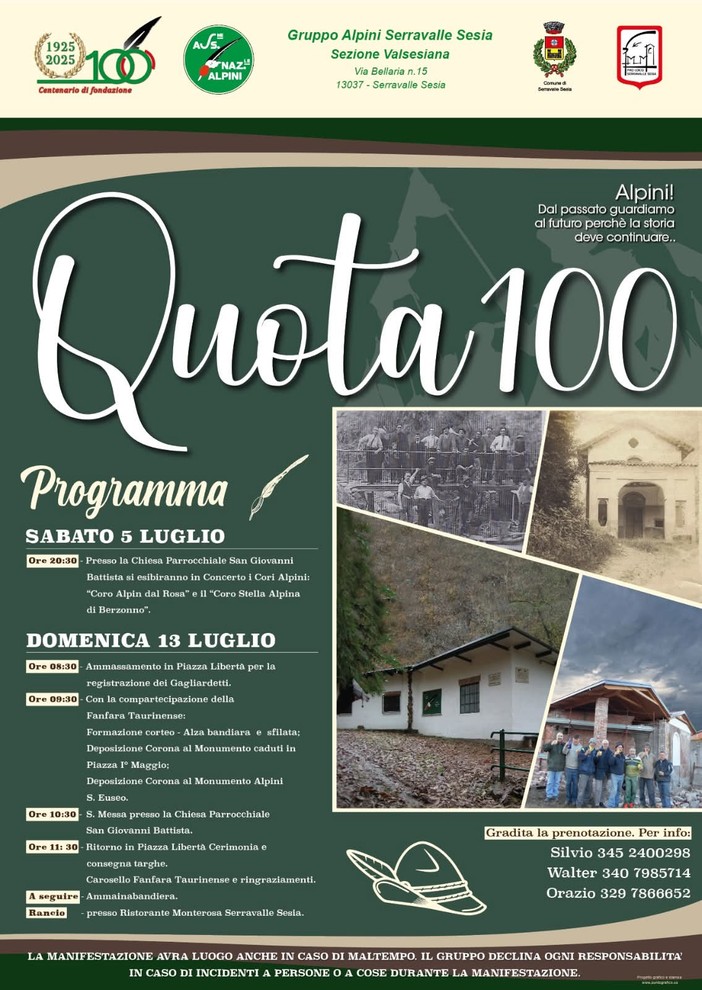&quot;Quota 100&quot;: i festeggiamenti in occasione del centenario del Gruppo Alpini Serravalle Sesia