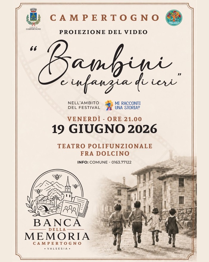Campertogno, il festival “Mi racconti una storia?” si apre con “Bambini e infanzia di ieri” Campertogno, il festival “Mi racconti una storia?” si apre con “Bambini e infanzia di ieri”