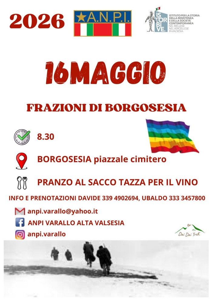 Camminate partigiane 2026, il 16 maggio appuntamento nelle frazioni di Borgosesia Camminate partigiane 2026, il 16 maggio appuntamento nelle frazioni di Borgosesia