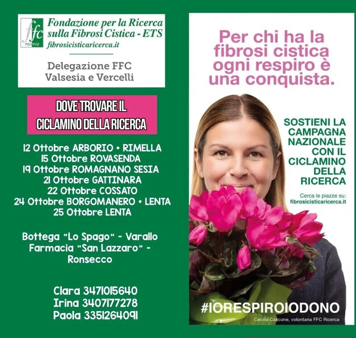 Valsesia e Vercelli unite per la ricerca: torna il “Ciclamino della Ricerca” contro la fibrosi cistica Valsesia e Vercelli unite per la ricerca: torna il “Ciclamino della Ricerca” contro la fibrosi cistica