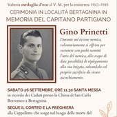 Valduggia, il 26 settembre una cerimonia alla Bertagnina in memoria del capitano partigiano Gino Prinetti