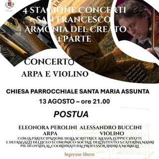 Postua, concerto per arpa e violino nella chiesa di Santa Maria Assunta