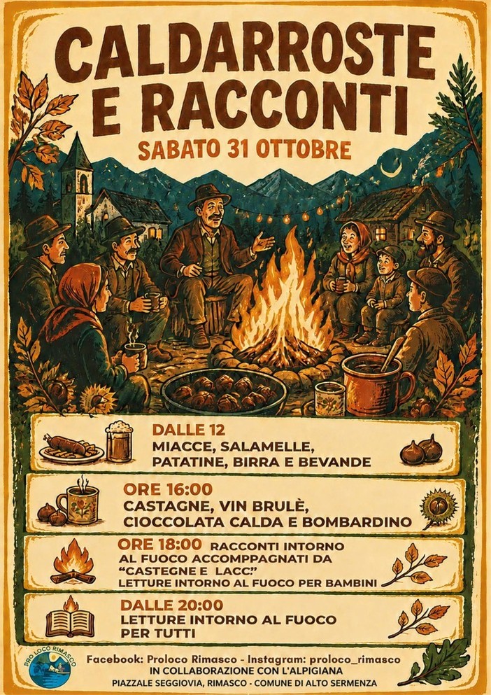 Rimasco, il 31 ottobre caldarroste e racconti intorno al fuoco Rimasco, il 31 ottobre caldarroste e racconti intorno al fuoco