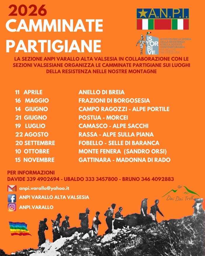Camminate partigiane, il 16 maggio la seconda tappa nelle frazioni di Borgosesia