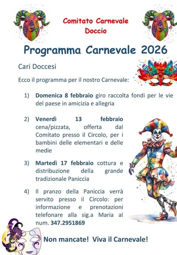 Doccio celebra il Carnevale 2026 tra raccolta fondi, pizzata e la tradizionale Paniccia