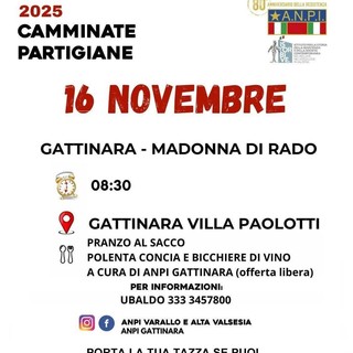 Gattinara, il 16 novembre torna la Camminata Partigiana verso Madonna di Rado