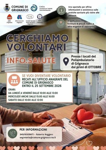 Grignasco cerca volontari per il nuovo sportello Info.Salute