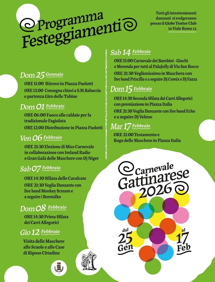 Gattinara entra nel vivo del Carnevale 2026: sfilate, fagiolata e grandi serate in maschera