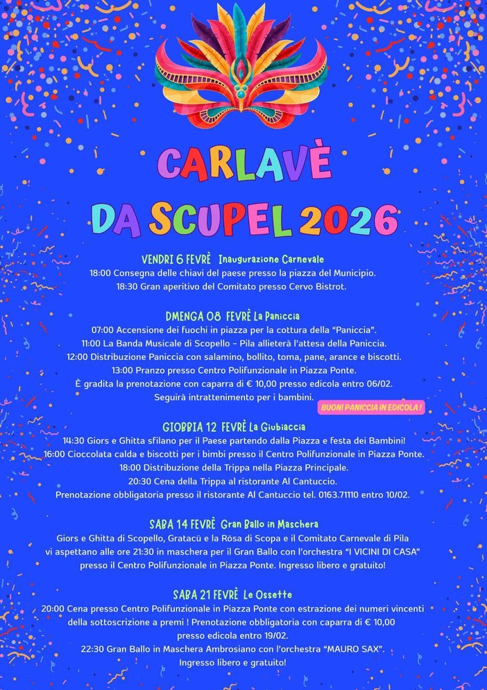 “Carlavè da Scupel 2026”, a Scopello un Carnevale ricco di sapori, musica e tradizione