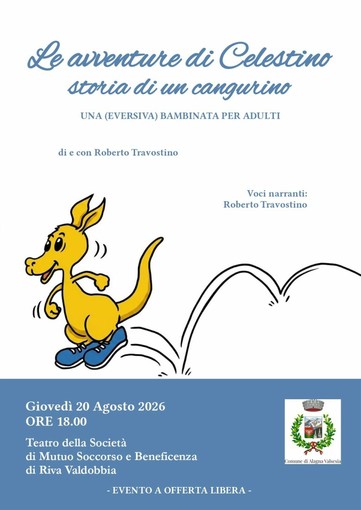 Riva Valdobbia, il 20 agosto “Le avventure di Celestino” al Teatro della Società di Mutuo Soccorso Riva Valdobbia, il 20 agosto “Le avventure di Celestino” al Teatro della Società di Mutuo Soccorso