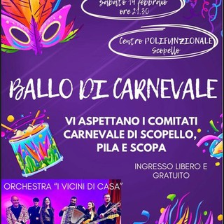 Scopello, Ballo di Carnevale al Centro Polifunzionale: serata con l’orchestra “I Vicini di Casa”