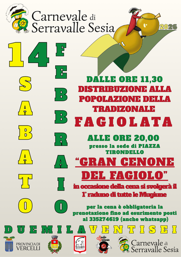 Serravalle Sesia festeggia il Carnevale 2026 tra fagiolata e “Gran Cenone del Fagiolo”