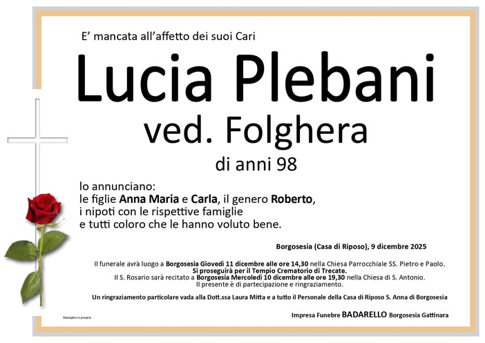 Lucia Plebani, ved. Folghera