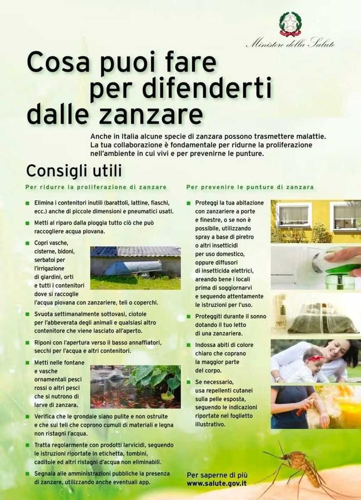 Zanzare, dal Ministero della Salute i consigli per ridurne la presenza e prevenire le punture