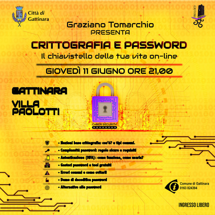 Gattinara, a Villa Paolotti l’incontro su crittografia e password con Graziano Tomarchio