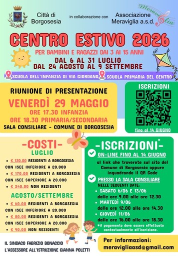 Borgosesia, centro estivo 2026 per bambini e ragazzi dai 3 ai 15 anni Borgosesia, centro estivo 2026 per bambini e ragazzi dai 3 ai 15 anni