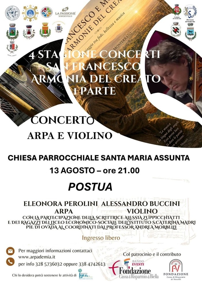 Postua, concerto per arpa e violino nella chiesa di Santa Maria Assunta Postua, concerto per arpa e violino nella chiesa di Santa Maria Assunta