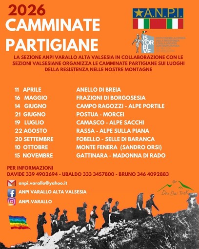 Camminate partigiane, il 16 maggio la seconda tappa nelle frazioni di Borgosesia