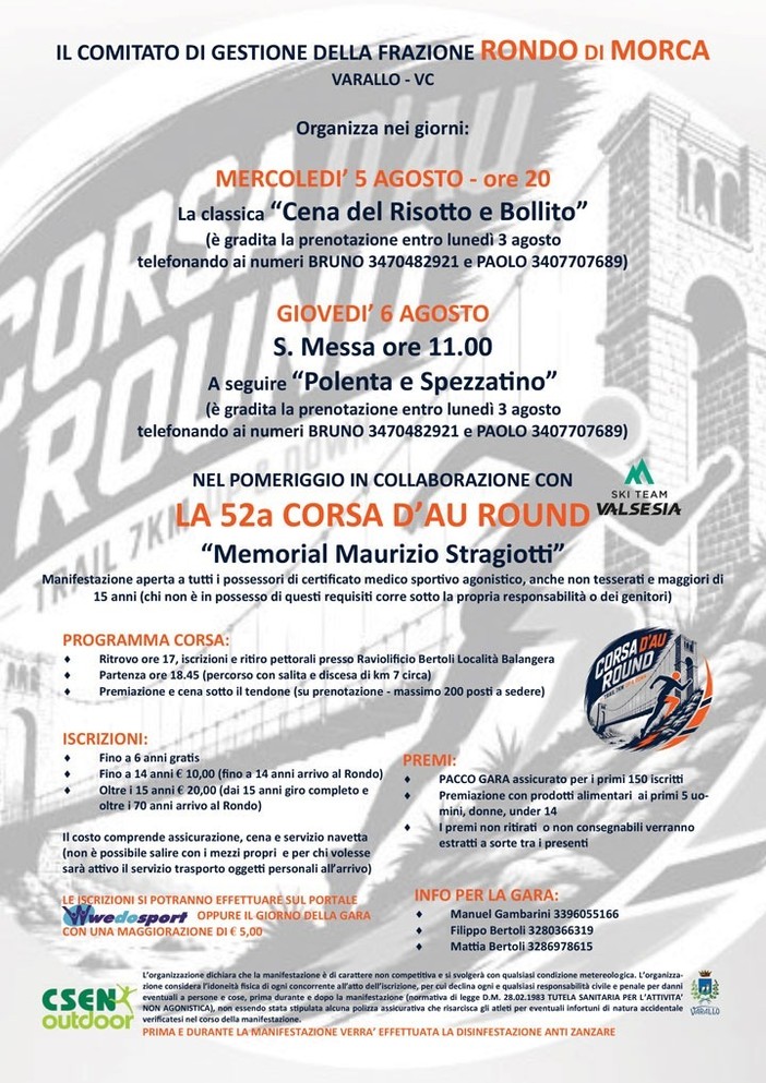 Rondo di Morca, due giorni di festa con cena, polenta e la 52ª Corsa d’Au Round Rondo di Morca, due giorni di festa con cena, polenta e la 52ª Corsa d’Au Round