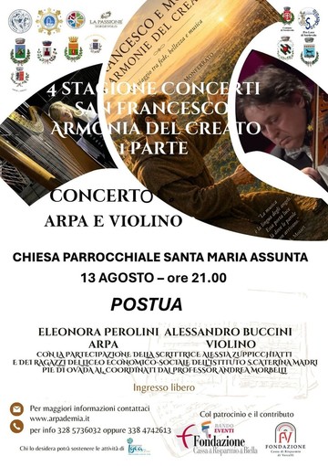 Postua, concerto per arpa e violino nella chiesa di Santa Maria Assunta