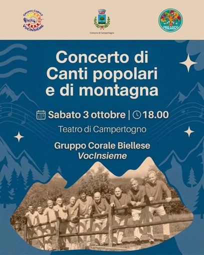 Campertogno, il 3 ottobre concerto di canti popolari e di montagna con il gruppo VocInsieme Campertogno, il 3 ottobre concerto di canti popolari e di montagna con il gruppo VocInsieme