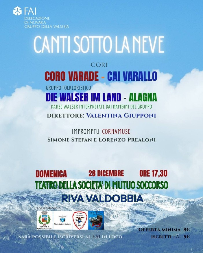 Riva Valdobbia, “Canti sotto la neve” porta cori e tradizione walser al Teatro della Società di Mutuo Soccorso