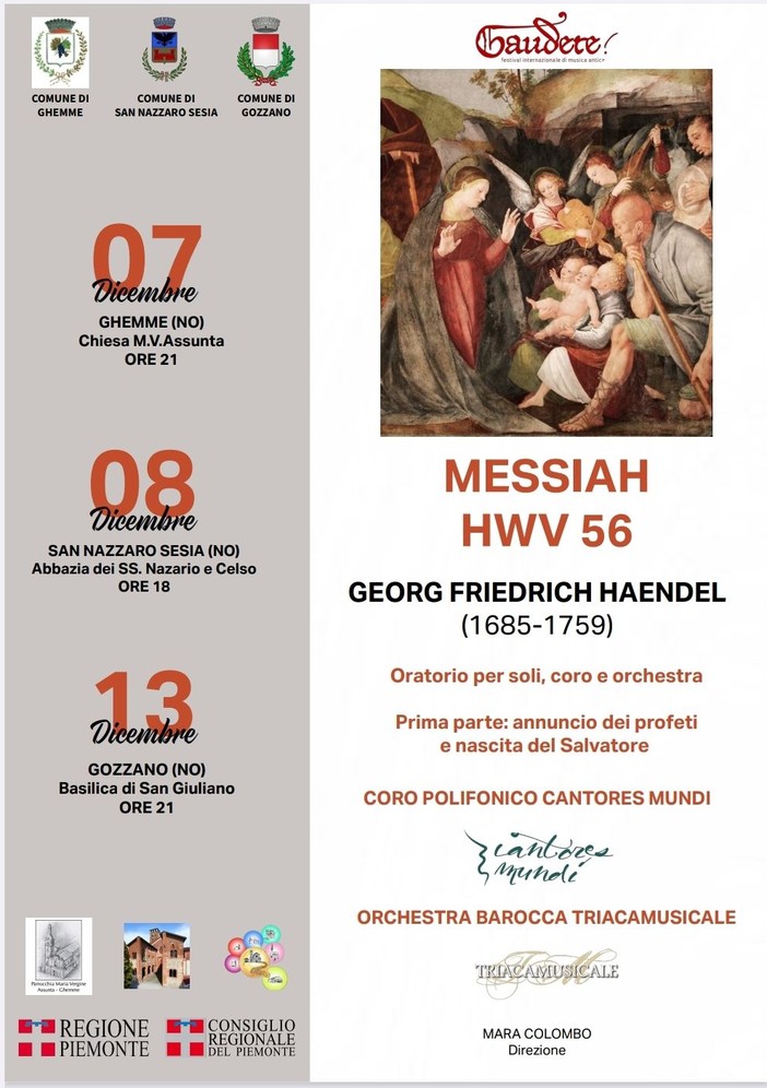 Il “Messiah” di Haendel risuona tra Ghemme, San Nazzaro Sesia e Gozzano: tre appuntamenti per il Festival Gaudete! Il “Messiah” di Haendel risuona tra Ghemme, San Nazzaro Sesia e Gozzano: tre appuntamenti per il Festival Gaudete!