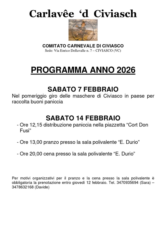 A Civiasco torna il “Carlavêe”: maschere in paese e due giornate dedicate alla Paniccia