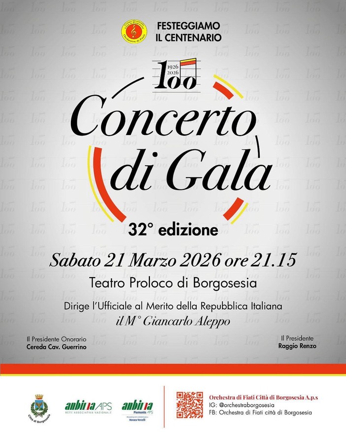 Borgosesia celebra i 100 anni dell’Orchestra di Fiati con il 32° Concerto di Gala
