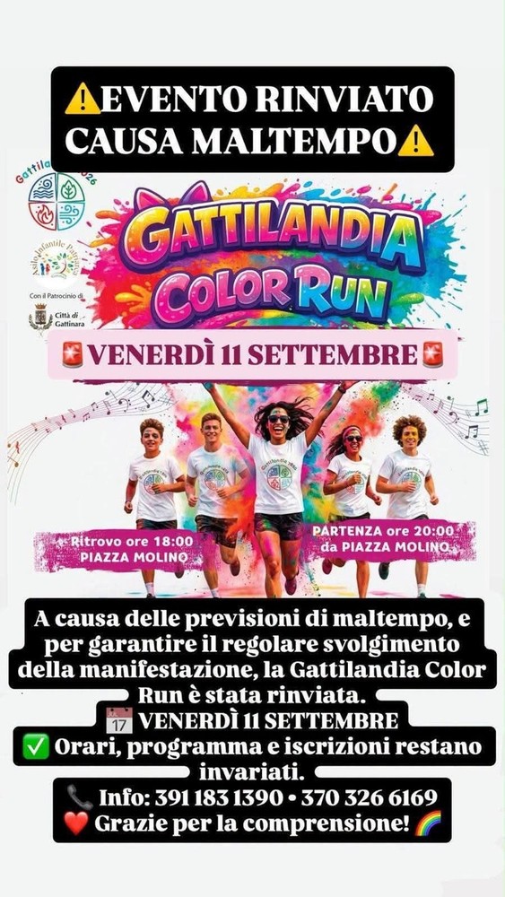 Gattinara, rinviata per maltempo la Gattilandia Color Run Gattinara, rinviata per maltempo la Gattilandia Color Run