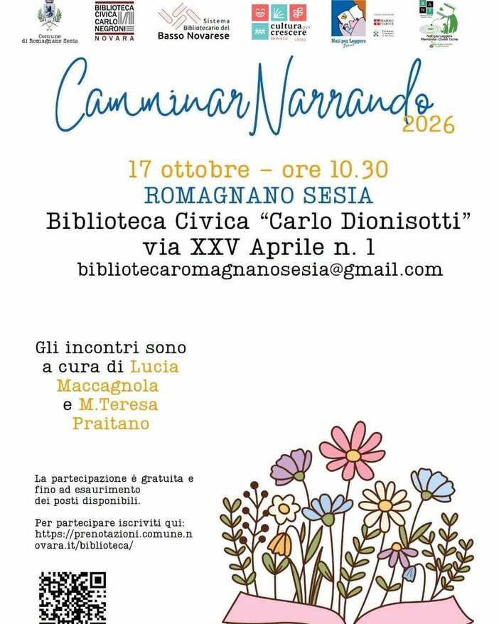 “Camminar Narrando”, sabato a Romagnano Sesia una mattinata tra storie e letture