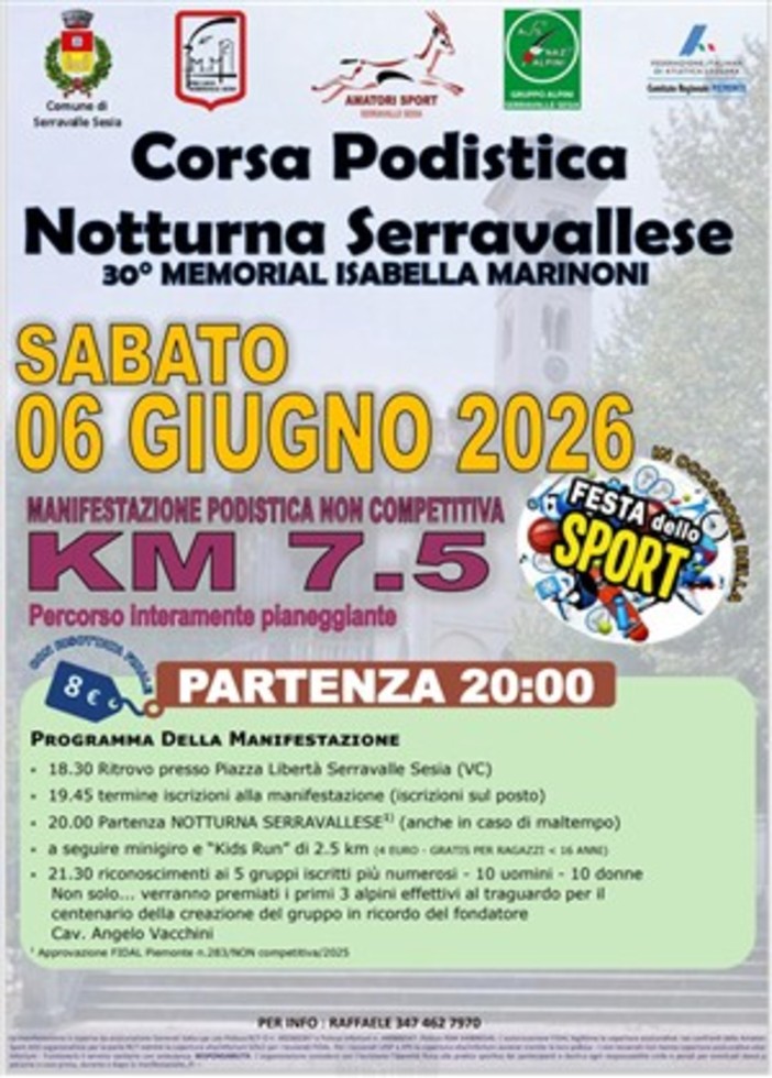 Serravalle Sesia, la Notturna Serravallese accende la Festa dello Sport
