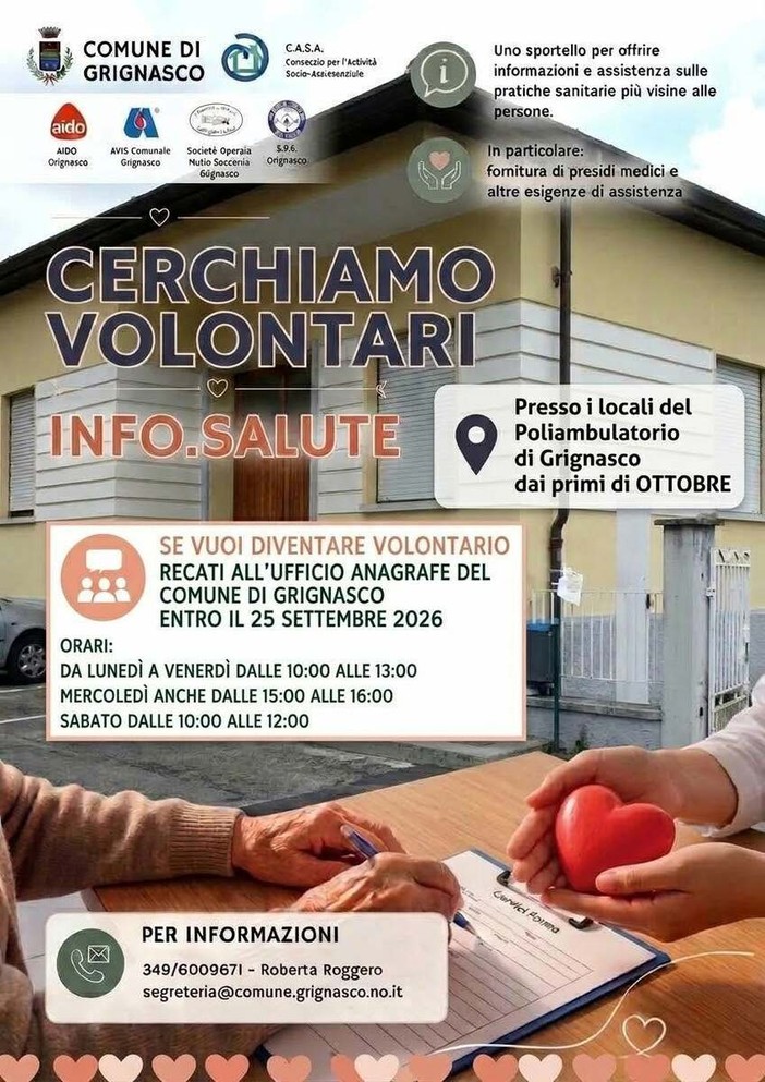 Grignasco cerca volontari per il nuovo sportello Info.Salute