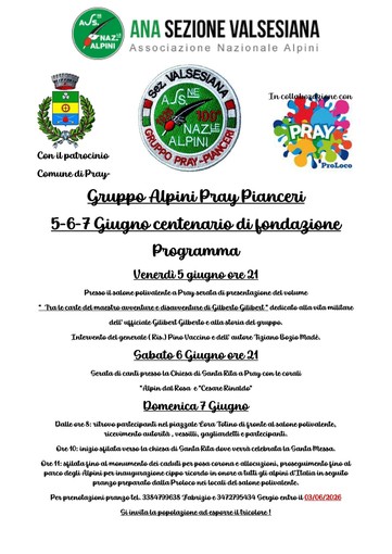 Pray, il Gruppo Alpini Pray Pianceri celebra 100 anni di storia