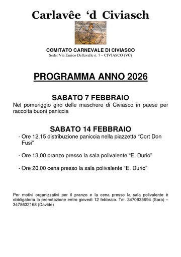 A Civiasco torna il “Carlavêe”: maschere in paese e due giornate dedicate alla Paniccia