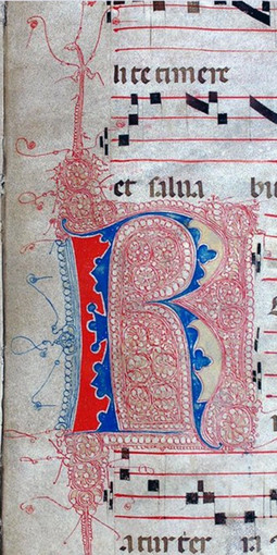 Nell’immagine: l’incipit, “R”, in Giampaolo Mele (a cura di), Die ac Nocte. I Codici Liturgici di Oristano dal Giudicato di Arborea all’età spagnola (secoli XI-XVII), Cagliari: AMD Edizioni, 2009