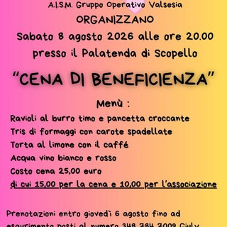 Scopello, cena di beneficenza al Palatenda con gli Amici del Mangia e Cammina