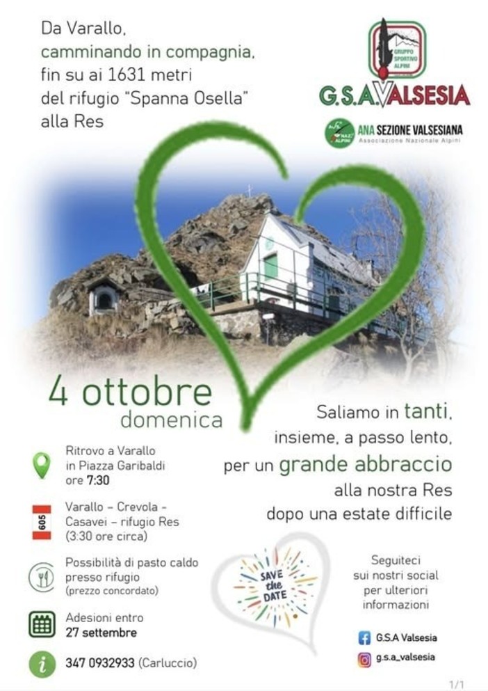 Da Varallo al rifugio Spanna Osella: il 4 ottobre una camminata fino alla Res Da Varallo al rifugio Spanna Osella: il 4 ottobre una camminata fino alla Res