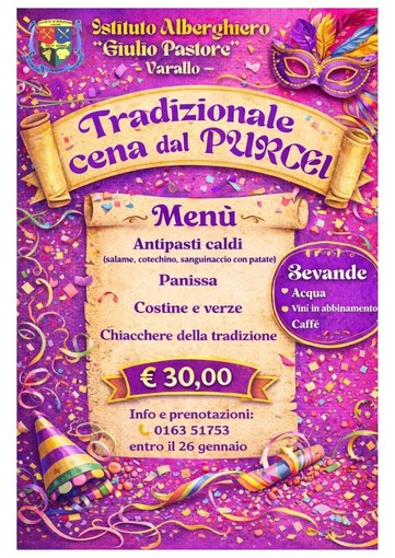 Varallo, all’Istituto Alberghiero “Giulio Pastore” la tradizionale “Cena dal Purcel”