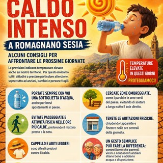 Caldo intenso a Romagnano Sesia, l’invito del Comune: «Proteggiamoci dalle alte temperature»