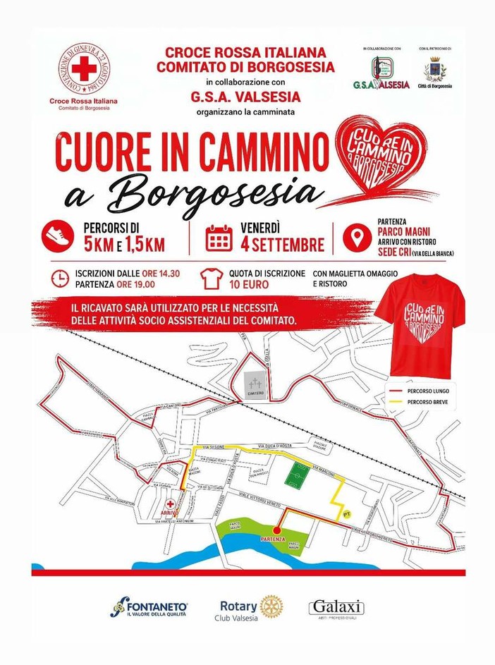 Borgosesia, “Cuore in cammino”: una camminata solidale con Croce Rossa e GSA Valsesia Borgosesia, “Cuore in cammino”: una camminata solidale con Croce Rossa e GSA Valsesia
