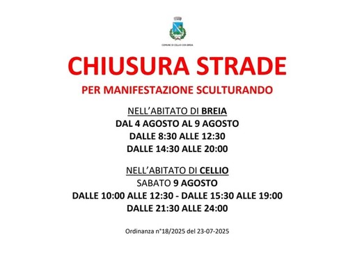 Sculturando 2025: chiusure temporanee al traffico a Breia e Cellio