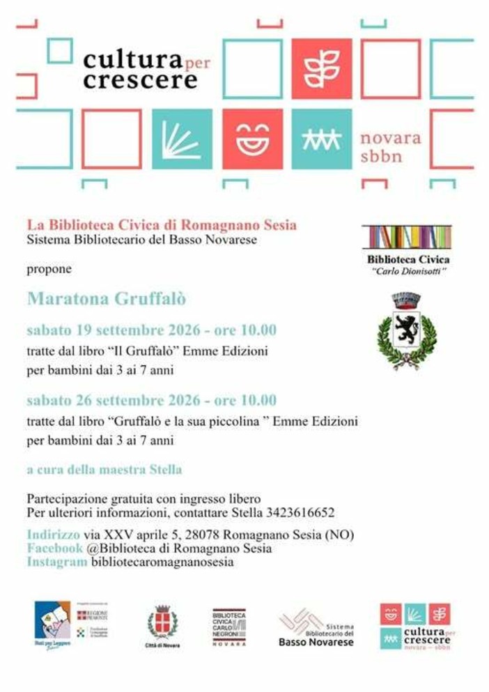 A Romagnano Sesia arriva la “Maratona Gruffalò” per i bambini dai 3 ai 7 anni