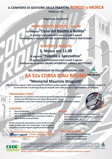 Rondo di Morca, due giorni di festa con cena, polenta e la 52ª Corsa d’Au Round Rondo di Morca, due giorni di festa con cena, polenta e la 52ª Corsa d’Au Round