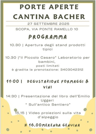 Scopa: porte aperte alla Cantina Bacher sabato 27 settembre