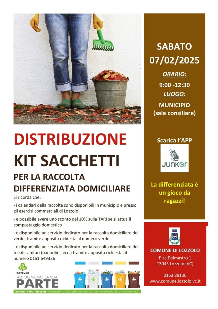 Lozzolo, in Municipio la distribuzione dei kit sacchetti per la raccolta differenziata domiciliare