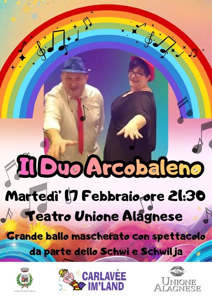 Ad Alagna Valsesia torna il grande ballo mascherato: martedì sera lo show del Duo Arcobaleno